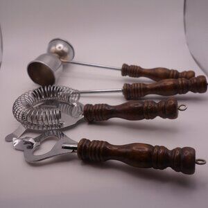 Vintage Bartender Set with Wood Handles and Hook Taiwan